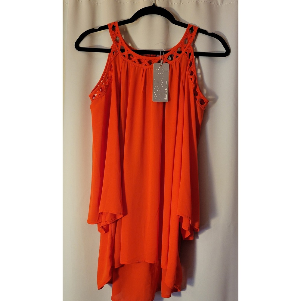 Daniel Rainn Orange Cold Shoulder Crochet Trim Blouse Top D15104PR1 Large